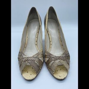 Calvin Klein Faux Snakeskin Peep-toe Pump with 4.5” heel.